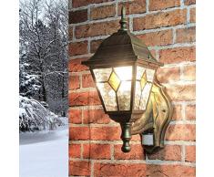 Applique vintage Salzburg con rilevatore di movimento elegante oro anticato in stile Tiffany E27 luce da esterno ideale per giardino terrazzo viale