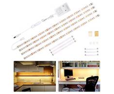 WOBANE Led Cucina Sottopensile, 2 metri Striscia Led con Spina, 4X50cm Strisce Led Adesive da Interno, 1200LM Lampada Sotto Pensile per Vetrine,Scrivania,illuminazione TV, Bianco Caldo 2700K, 12W