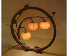 Lampada a Sfera In Carta Di Riso o Gelso Lavorata a Mano Bianca Rotonda o Circolare Con Motivo Tre Navi Nella Notte Arte Deco Arte Nouveau o Lanterna Marrone Lampada Da Tavolo Con Luce Verso l'Alto In Stile Orientale Per Camera Da Letto