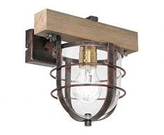 ELEGANTE LAMPADA PARETE IN RAME ANTICO COLORI LEGNO VINTAGE DESIGN 1 x E27 fino da 60 WATT 230V di vetro metallo & camera letto corridoio soggiorno sala pranzo LUCE INTERNO