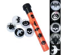 Proiettore portatile a LED per Halloween, proiettore a torcia con 5 modelli di diapositive, proiettore natalizio per Halloween con zucca spaventosa/ragno/fantasma e lampada a teschio