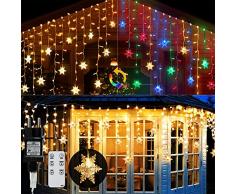Amorxiao 9M 360LED Natale Tenda Luminosa Fiocchi di Neve Colorati, IP44 Impermeabile Luci per Tende con Telecomando Esterno Interno, 8 Modalità, Illuminazione per Natale, Compleanni, Feste, Matrimoni