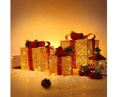 CCLIFE Set di 3 luci a LED LED regalo decorazione natalizia Led Decorazione Decorazione di Natale Scatole Regalo Natalizie luminose