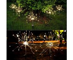 2 X Luci Solari Esterno Giardino Lampade Fuochi-artificio Decorativi Bianco Caldo Luce Stringa Solare con Scintillio e Steady-on 2 Modalità di Illuminazione per Giardino, Aiuola, Feste