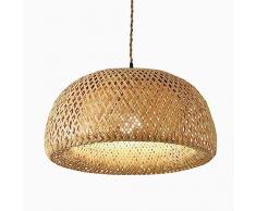 BarcelonaLED Vintage Lampada a Sospensione da Soffitto in Vimini Paralume in Corda Ø45cm Rattan di Bambù e Rosetta in Legno con Portalampada E27 per Sala da Pranzo Cucina Soggiorno
