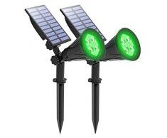 T-SUNUS Luci Solari da Giardino, 4 LED Faretto Solare da Esterno Lampade Solari a da Led Esterno IP65 Impermeabile Luce di paesaggio per Patio Tree Yard 2 Pezzi Verde