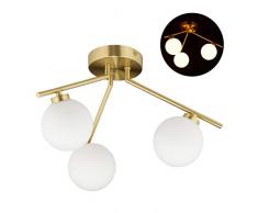 Relaxdays, oro Lampadario GLOBI, 3 Luci, Attacco G9, Paralumi a Sfera in Vetro Opalino, Design Modernariato, 24,5x36 cm, 1 pz