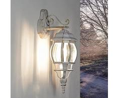 Lampada da parete esterna Brest a forma di lanterna con braccio bianco oro stile rustico retrò E27 IP44 ideale per giardino, terrazzo, cortile