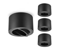 URing Faretto da soffitto Orientabili, Plafoniera a LED a plafone per Modulo LED, 230V Rotonda Faretti Lampada da soffitto Ø80x50mm, Apparecchio spot, lampadina non inclusa, Glassato Nero, Set di 4