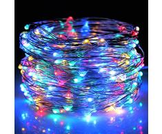 Stringa Luci Led a Batteria, 10 M 100 LED Fata Luci a corda per fata in filo di rame impermeabili azionate con 2 modalità per Decorative per interni e Esterni,Natale multicolore