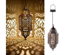 Lifeel Lanterna solare per esterni, lanterna da giardino marocchino, lampada solare decorativa da appendere, in metallo, lanterna solare a LED per esterni, albero e patio (bronzo)