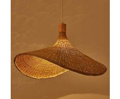 Lampada A Sospensione Bambù Paralume in Vimini Intrecciata Rattan Stile Naturale Creativo Lampadario A Forma Di Cappello E27 Lampadas Per Camera Da Letto Sala Da Pranzo Soggiorno Cucina,60cm
