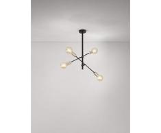 PERENZ Lampada da soffitto 4 luci fissate su 3 bracci orientabili Diametro 42 cm Altezza 150 cm regolabile Lampadine 4xE27 max. 40W non incluse Metallo Nero e Portalampade Ottone invecchiato
