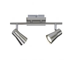 Biard Manhattan' Binario Porta Faretti Orientabile 360° ad Due Luci Per Lampadine Spot GU10 a Soffitto (Nichel Satinato, IP20, Moderno)