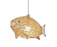 Sospensione Rattan E27 Pesce Moderno E Minimalista Lampadario Creativo Ciondolo Appeso Handwoven Luci Altezza Lampada A Sospensione Regolabile (40W) E27 Materiale: (Selezione Della Qualità Di Bambù)