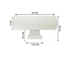 FUTUR PRINT® - Applique impermeabile da muro UP-DOWN in colore Bianco + 2 faretti led FSL GU10 da 6W 520 lumen (totale 12W). Ideale per interni ed esterni grazie al grado di protezione IP65. Dimensioni: Diametro 9 cm, Diametro