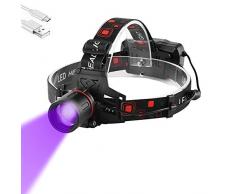 WESLITE Lampada Frontale UV, Ultravioletti Torcia Frontale LED Ricaricabile 395-400nm Viola Lampade da Testa Luce Nera per Scorpioni, Perdite di Olio HVAC Automatico, Pesca (UV LED)