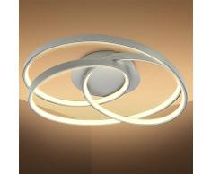 B.K.Licht Plafoniera LED ad anelli, 35W, luce calda 3000K, 4600Lm, lampada da soffitto LED per soggiorno o camera da letto, colore argento