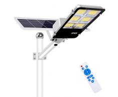LEDMO 400W Lampione Solare con Pannello Solare,Lampione Solare LED Esterno 6500K Bianco Freddo,Lampione Solare da Esterno con 40000mAh, 400LEDs, Lampione Solare P65 Impermeabile