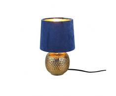 Trio Lampada da tavolo Sophia base ceramica oro e paralume effetto velluto blu per comodino camera da letto adattabile anche in soggiorno come abat jour da lettura