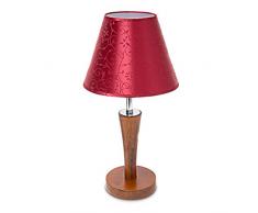 Relaxdays Lampada da Tavolo in Legno con Paralume Satin E27, 40 W, Rosso, 35 x 24 x 24 cm