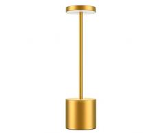 HYMZP Lampada da Tavolo Senza Fili,5000mAh Ricaricabile LED Eye-Protect Lampada da Tavolo,3 Modalità di Colore, Dimmerabile, Lampada in metallo, per Sala da Pranzo,Camera da Letto,Allaperto(Oro)