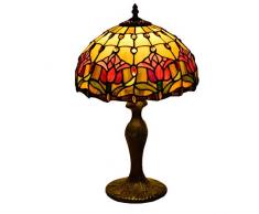 Hobaca® 12 Pollici E27 Tulipano Vetro Colorato Tiffany Lampade da Tavolo Decorativa Classiche Lampada da Comodino Vintage Eleganti Lampada da Tavolino Salotto Camera da Letto