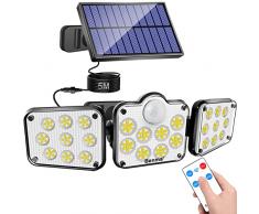 Benma Faretto LED da Esterno Solare, 164 LED Luci Solari con Sensore di Movimento, 3 Modalità con Telecomando IP65 Impermeabile Angolo di illuminazione 360°, Lampada da Parete con Cavo da 5M