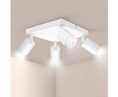 Ketom Lampada Faretti da Soffitto Orientabili, GU10 Faretti LED da Soffitto Bianco, Quadrato Moderna Plafoniera LED Faretti 4 Luce, Faretto da Parete Interno per Cameretta, Cucina, Senza Lampadina