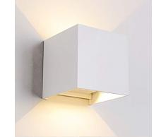 12W Led Moderno Lampade da Parete per Interni/Esterno, Applique da parete Muro in Alluminio Angolo, Illuminazione a parete Su e Giù Regolabile Design IP65 Impermeabile 3000K Bianco Caldo (Bianco)