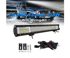 SKYWORLD 7D Barra di lavoro a LED, 22 pollici 55.9 cm 324W Triple Row Spot Flood Combo Fascio abbagliante Lampada fendinebbia con kit di cablaggio per fuoristrada Camion 4WD SUV Barca ATV 4x4 Pickup