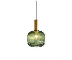 HJXDtech Lampadario a sospensione industriale vintage in vetro a coste, lampada da soffitto moderna in ottone lucidato retrò per cucina salone camera da letto (Verde, 20cm)