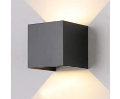 7W Moderno Lampade da Parete per Interni / Esterno Led Nero, Applique da Parete Impermeabile IP65 Lampada Muro in Alluminio Angolo Su e Giù Regolabile design 3000K Bianco Caldo