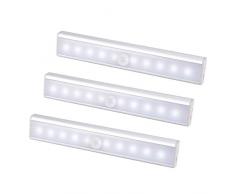 WZTO Barra Luminosa a LED, led Armadio Sensore Movimento Luce, Luci Notturne usb Ricaricabile Striscia Magnetica Adesiva Lampada per Sgabuzzino Scale Corridoio Cucina (Bianco freddo,3pezzo)