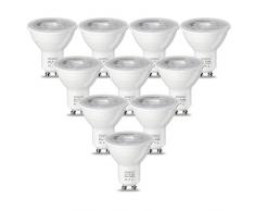 Lampadine LED GU10 da 7W, Day White 6000K, Equivalente a una Lampada Alogena 55W, 550 Lumen, AC 180-240V, Ampia Regolazione, Angolo del fascio di 36 gradi Lampadina Spot (Confezione da 10)