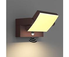 Klighten Lampade Esterno con Sensore di Movimento, 24W LED Applique da Esterno/Interno Orientabile IP65, Luce Parete in Alluminio per Ingresso Terrazza, Bronzo, 1500 Lumen, Bianco Caldo 3000K