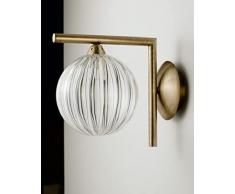 Applique da parete classico a 1 luce con tubi in ottone bronzo e sfera in vetro rigata PR 7104/AP