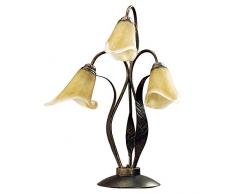 ONLI 4230/Lg Lampada da tavolo 3 luci in metallo marrone spennellato oro e vetri ambra, 48 X 61 Cm