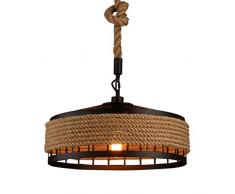 AHQX Lampade Sospensione Corda di Canapa Ferro Industriale retrò Lampadario Battuto di Canapa Rustica Barre A Gabbia Sospese Rotonde Illuminazione Vintage Ristorante Camera da Letto Droplights