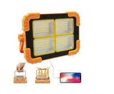 Faro LED Ricaricabile, m MU, Lampada da Campeggio con Cavo USB, 5 Modalità, Faro da Lavoro Portatile, 15W 1500LM Faretto LED ricaricabile Esterno impermiabile per Cantiere, Emergenza, Pesca, Tenda.