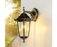 Lanterna da parete esterna Paris stile rustico classico in oro anticato E27 impermeabile ideale per giardino cortile e vialetto