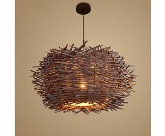 LIGHTXYX Lampada a Sospensione Intrecciata a Mano da bambù Design Creativo Personalizzato Paralume Lampadario in Rattan Lampada a Sospensione Lampada da Pranzo a Forma di Lanterna con luci Rotonde
