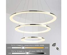 Moderna LED 3-Ring lampada a sospensione 134W Dimmer Lampadario Appeso Lampade circolare regolabile altezza Soggiorno Camera da letto Sala da pranzo ufficio Lampada da soffitto,φ50 + 70 + 90CM