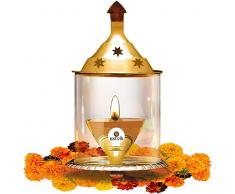 Akhand Diya - Lampada a olio decorativa in ottone, 21,6 cm, per tutta la notte, decorazione per lumini e lumini