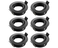 SEBSON 6x Faretto LED da incasso per Cartongesso rotondo, Orientabile con portalampada GU10 - Foro di montaggio ø75mm, alluminio nero