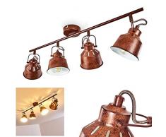 Plafoniera Safari, in metallo ruggine/bianco, a 4 luci, con faretti orientabili ed effetto luce, 4 lampadine E14 max. 40 Watt, retrò/vintage, adatta a lampadine a LED