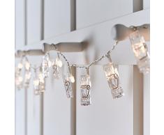 Catena di Luci a Pile con 10 LED Bianco Caldo con Mollette di Lights4fun