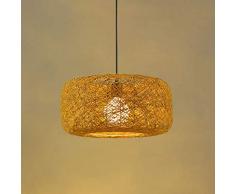 GUANSHAN Lampadario intrecciato a mano in rattan naturale Lampadario a sospensione in stile pastorale naturale per ristorante, bar, camera da letto, ingresso