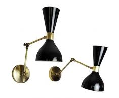 HISTORIC HANDICRAFT Set di 2 Applique da Parete Italiana Diabolo Anni 50 Mid Century Moderno Vanity Light Fixture 2 Coppia di Lampadine Nero Italiano Lampada da Parete Flessibile Braccio