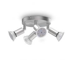 B.K.Licht, Plafoniera con Faretti LED da soffitto orientabili, Luce calda, include 4 lampadine GU10 da 3W, 250Lm, diametro 18cm, lampada da soffitto moderna in metallo color nickel opaco IP20